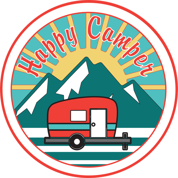 Happy Camper Sticker-Red/White Trim