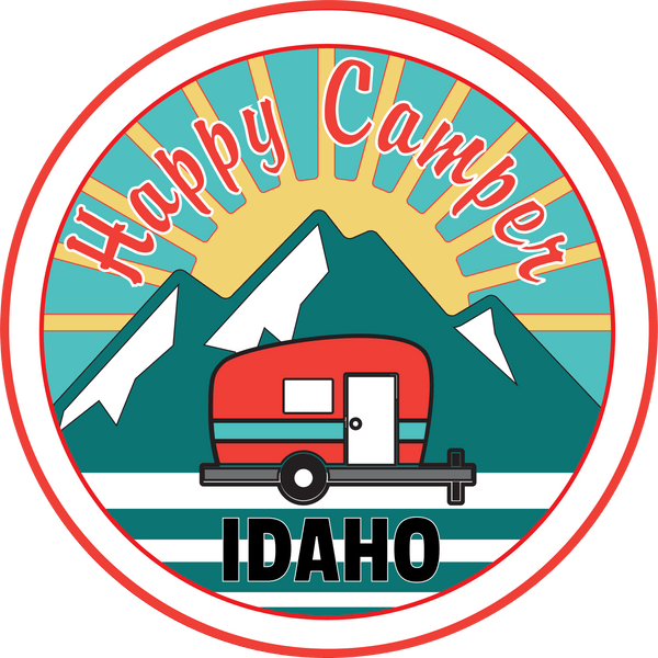 Happy Camper Idaho Sticker-Red/White Trim