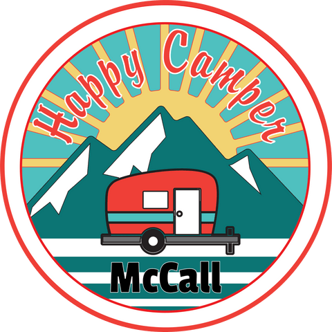 Happy Camper McCall Sticker-Red/White Trim